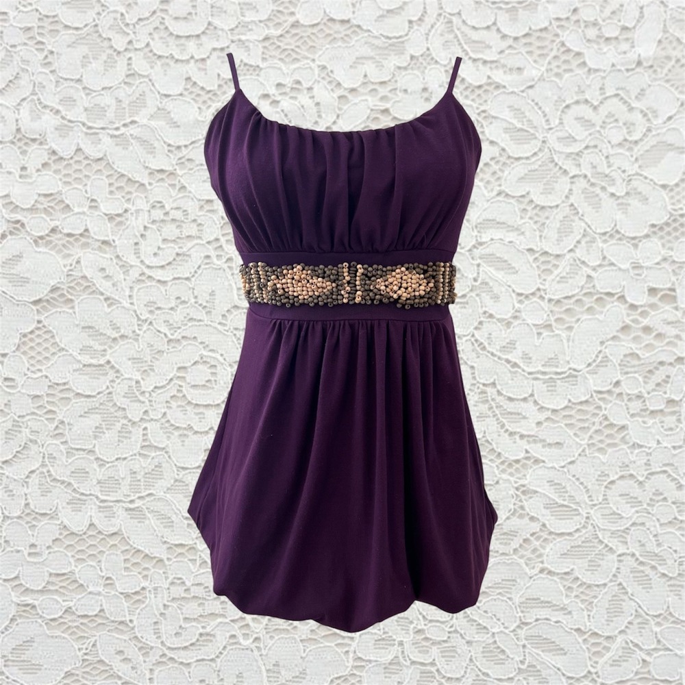 vintage purple wooden beaded babydoll tank top